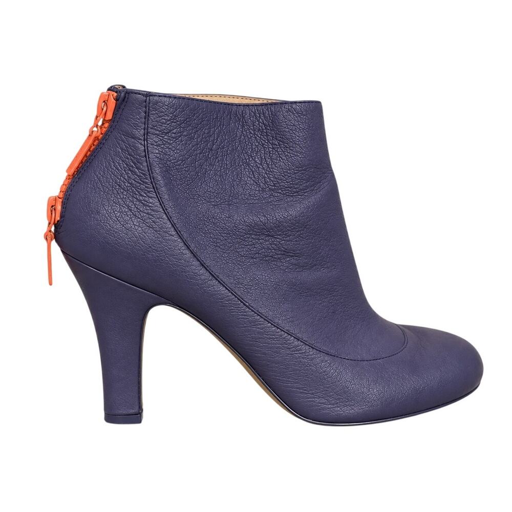 Vintage Diesel Purple Leather Ankle Boots Size 38 Orange Double Zip Heels Y2K